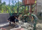 Pengecoran Tiang Tandon Air TMMD ke-129 di Blang Cot Dikebut Satgas dan Warga