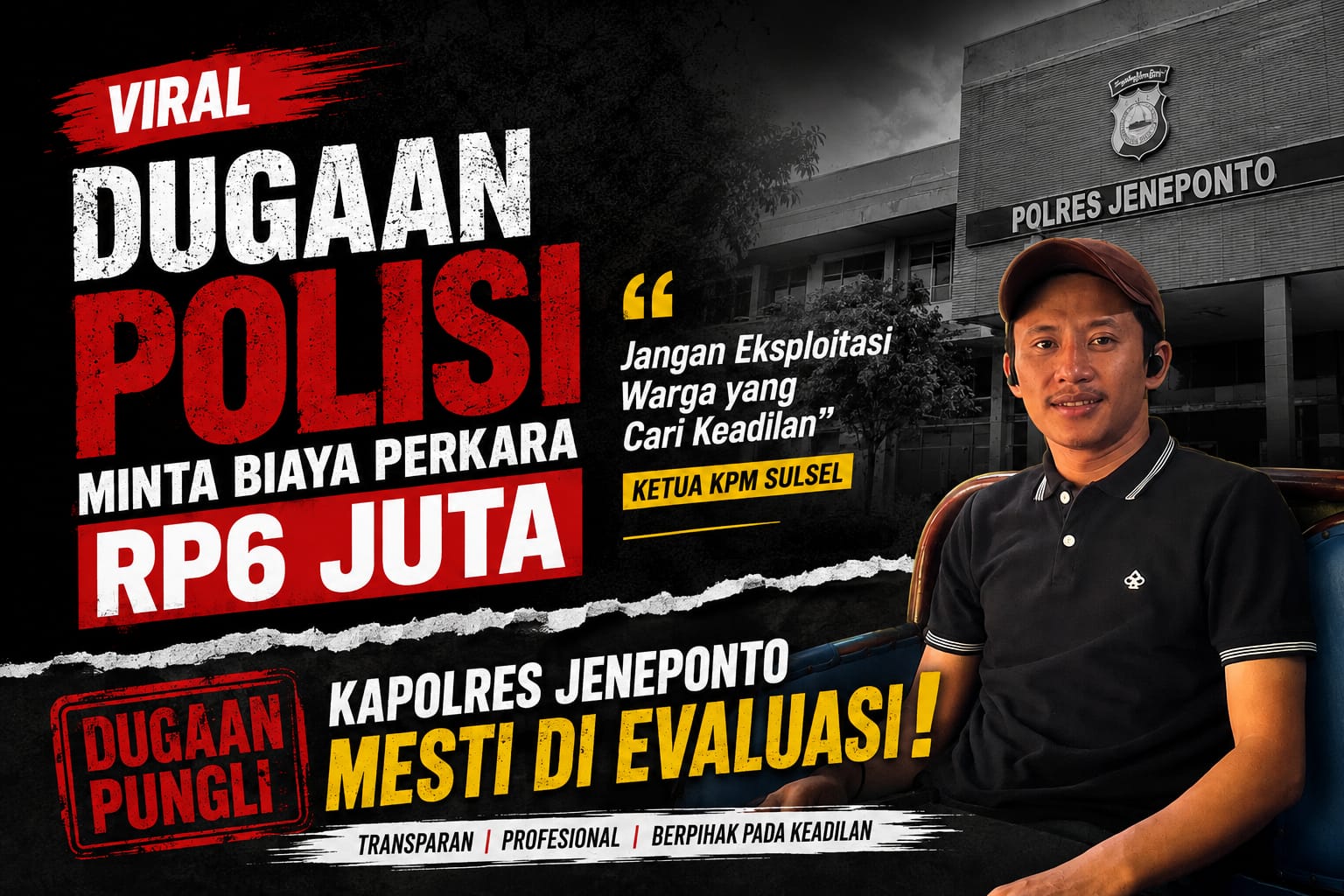 Ilustrasi kantor kepolisian dan sorotan aktivis terkait dugaan pungutan biaya perkara di Polres Jeneponto.