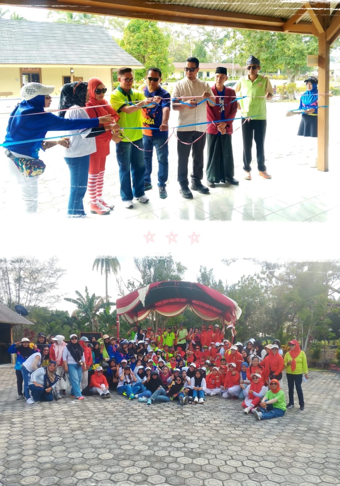 Camat Parit Tiga Adhian bersama Didi (Can) saat peresmian Sanggar Senam Dusun Jebu, Bangka Barat.