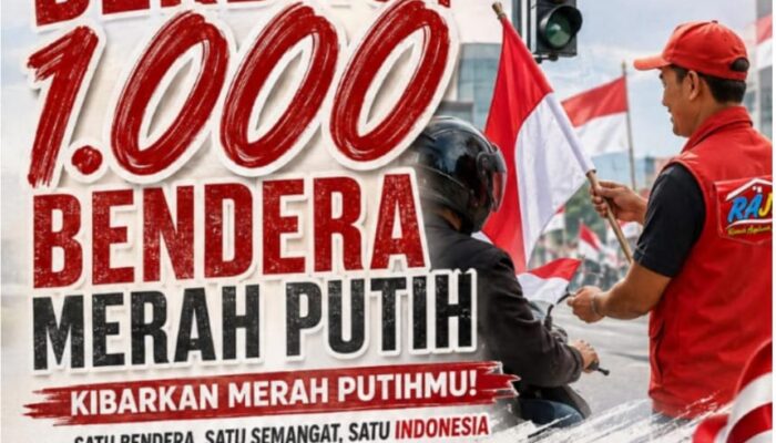 Sinergi Bersama TNI-Polri, Ketua Umum RAJE Bagikan 1.000 Bendera Merah Putih Sambut HUT RI ke-81 di Area Gladak Kembar Jember