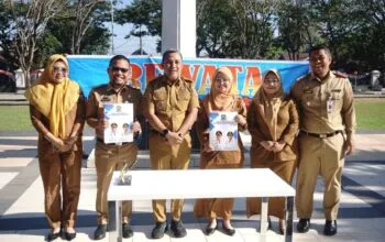 Penandatanganan PKS Disdukcapil Jeneponto dan RS Pratama Rumbia yang disaksikan oleh Bupati Jeneponto.