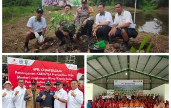 Tim gabungan dan manajemen PT Musim Mas saat meninjau dan memperkuat mitigasi karhutla di Pelalawan.