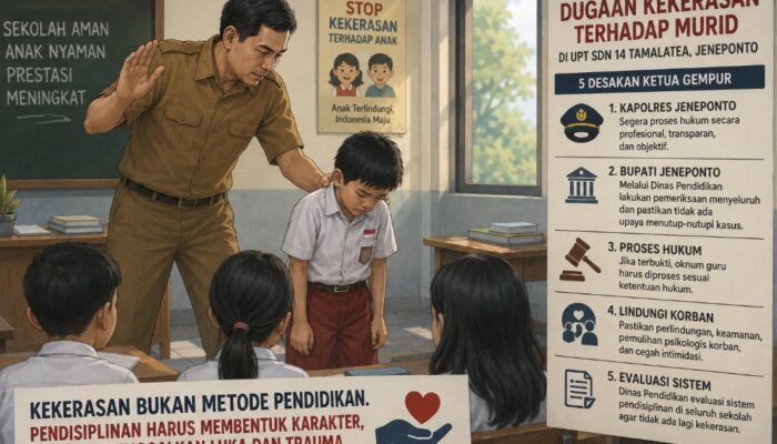 Dugaan Kekerasan Murid SD di Jeneponto, Ketua Gempur Desak Bupati dan Kapolres Proses Hukum Oknum Guru