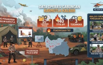 Petugas gabungan berupaya memadamkan kebakaran hutan dan lahan di wilayah Kalimantan Barat.
