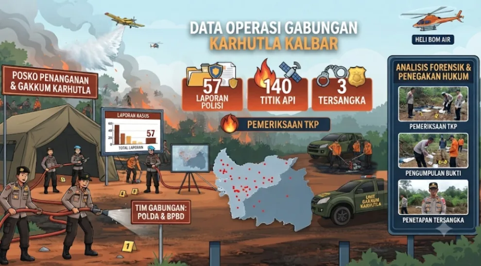 Petugas gabungan berupaya memadamkan kebakaran hutan dan lahan di wilayah Kalimantan Barat.