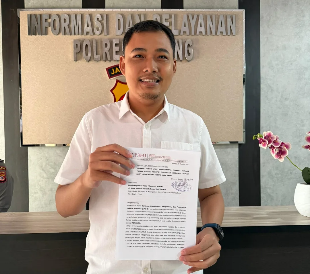 Perwakilan LP3HI saat mendatangi Mapolres Subang untuk menyerahkan Dumas kasus korupsi ambulans RSUD Subang.