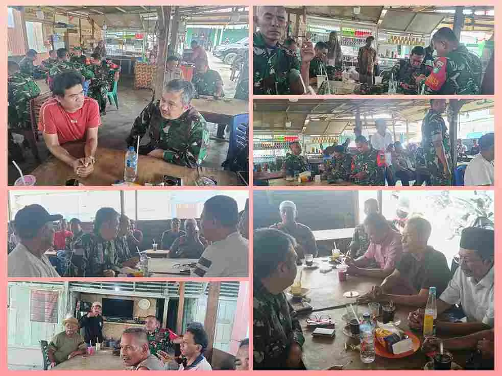 Brigjen TNI Dedy Zulkifli bersama aparat dan tokoh masyarakat ngopi bareng di Pangkalan Kuras.