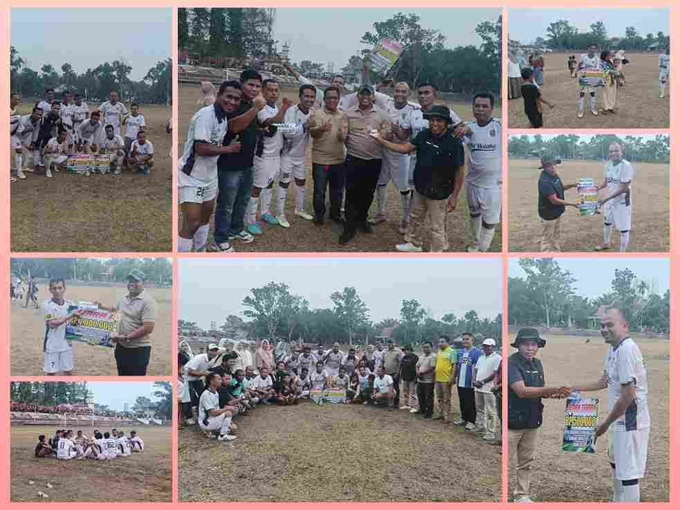 Selebrasi kemenangan Pangkalan Malako FC U40 di partai final Rawang IV Cup 1 Pelalawan.