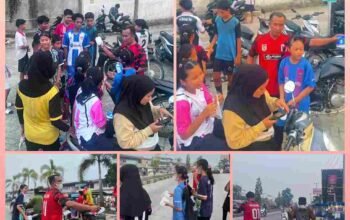 Bukan Mengejar Bola, Anak-Anak Never Surrender FC Turun ke Jalan Bagikan 400 Masker di Tengah Asap Sorek