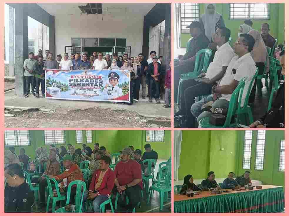 Suasana sosialisasi Pilkades serentak Kabupaten Pelalawan di Gedung Serbaguna Kecamatan Bandar Petalangan.