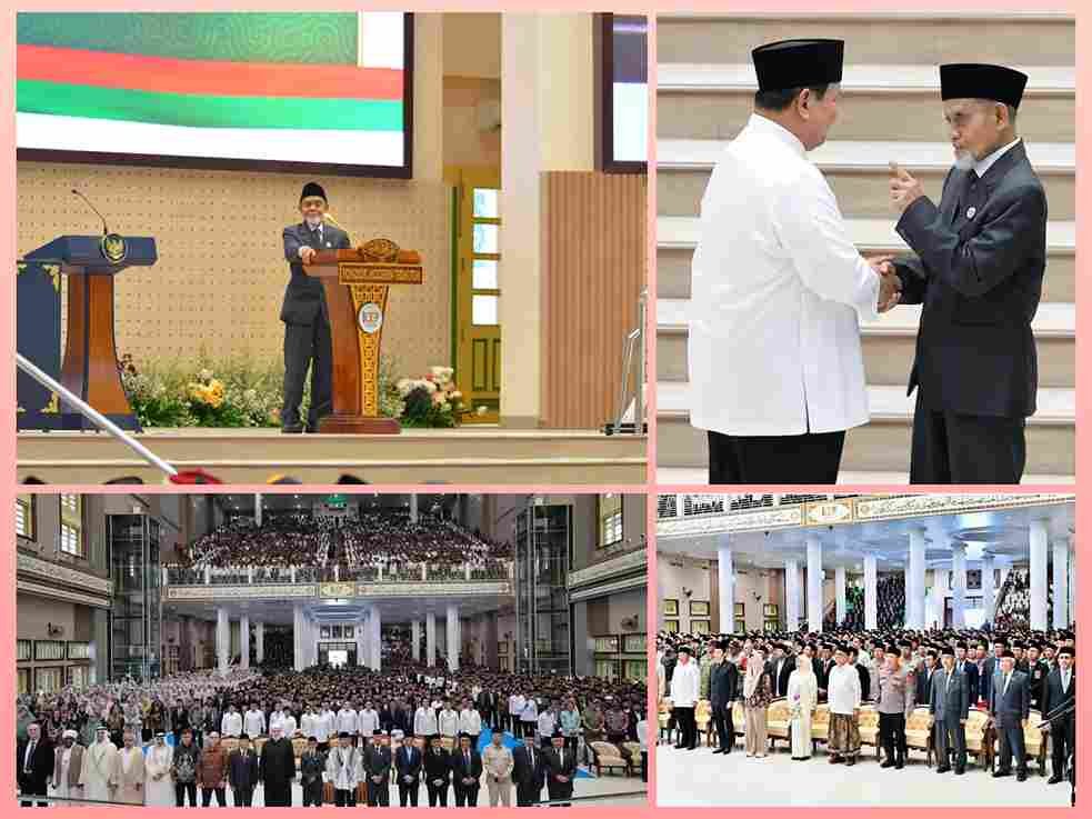 Pimpinan PMDG KH Hasan Abdullah Sahal bersama Presiden Prabowo dalam Resepsi 100 Tahun Gontor.