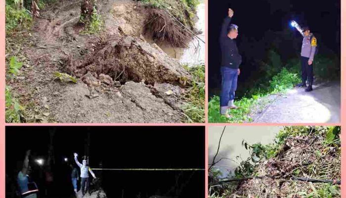 Longsor Robohkan Tiang Listrik di Gunungsitoli, Polsek Gido Pasang Garis Polisi dan Amankan Warga