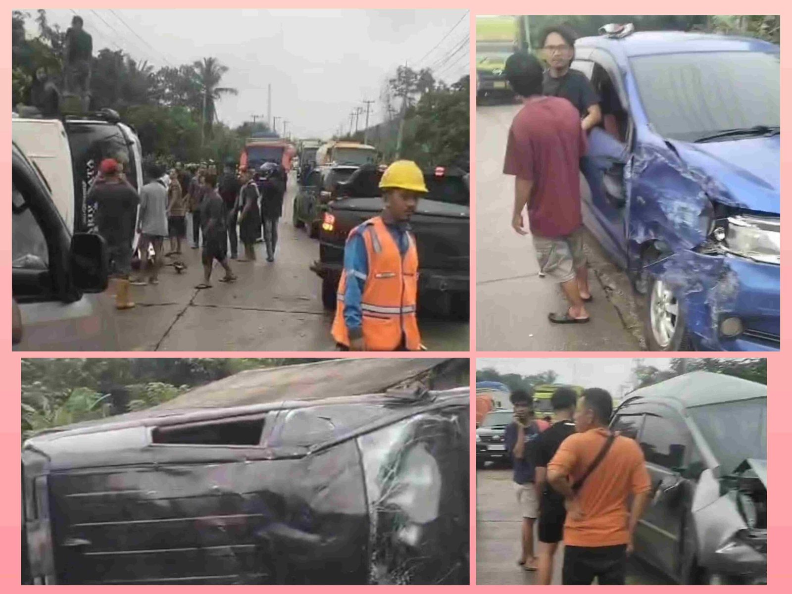 Kondisi arus lalu lintas dan evakuasi kendaraan pasca kecelakaan beruntun di Tanjakan Palas Pelalawan.