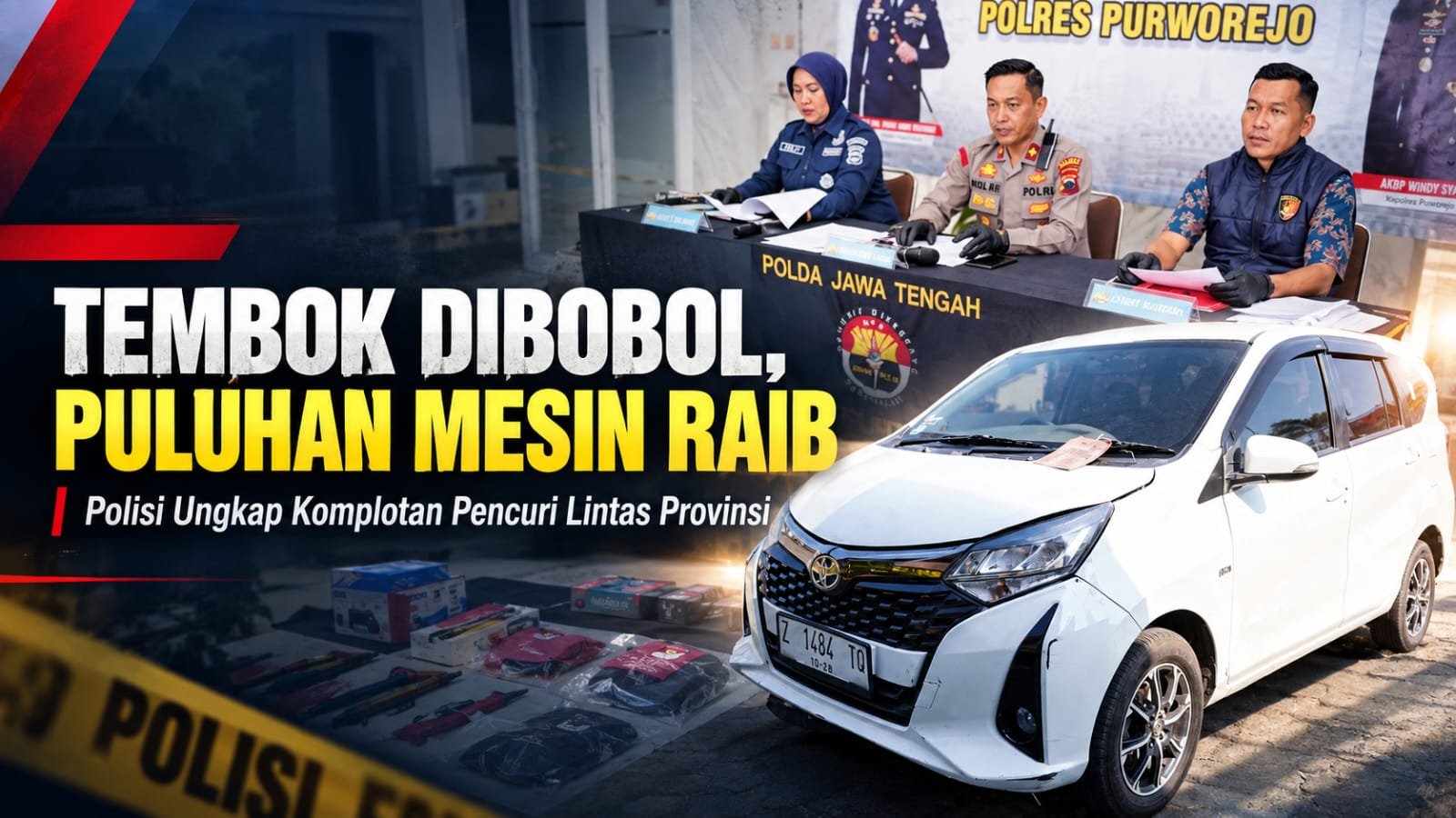 Jajaran Polres Purworejo saat merilis pengungkapan kasus komplotan pembobol toko material