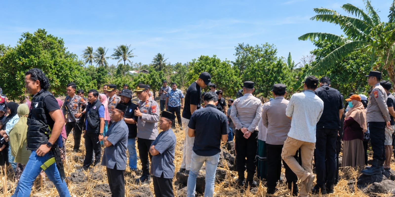 Petugas Pengadilan Negeri dan aparat kepolisian saat melakukan pencocokan objek sengketa lahan di Jeneponto.