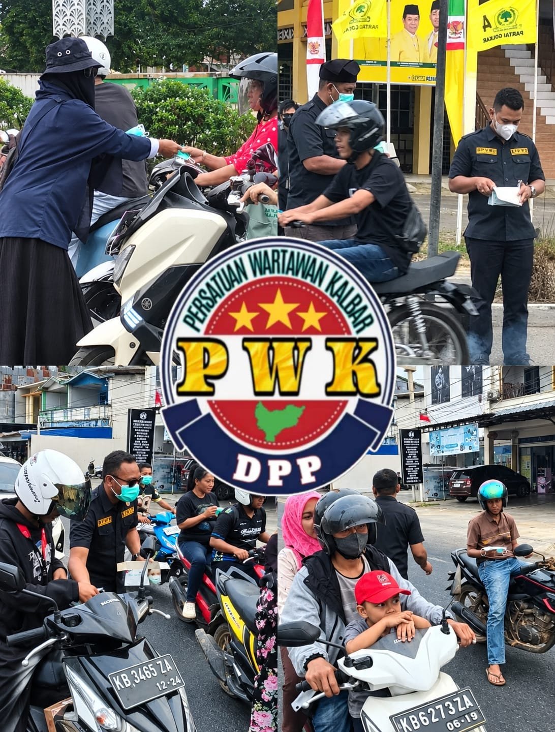 Aksi pembagian 1.500 masker oleh BPWU, IPSI Ketapang, dan PWK kepada pengguna jalan di Simpang RSUD Agoesdjam.