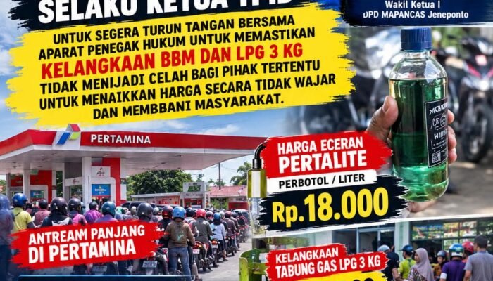 Pertalite Langka di Jeneponto, Harga Eceran Disebut Tembus Rp25 Ribu; Mapancas Desak Pemerintah Bertindak