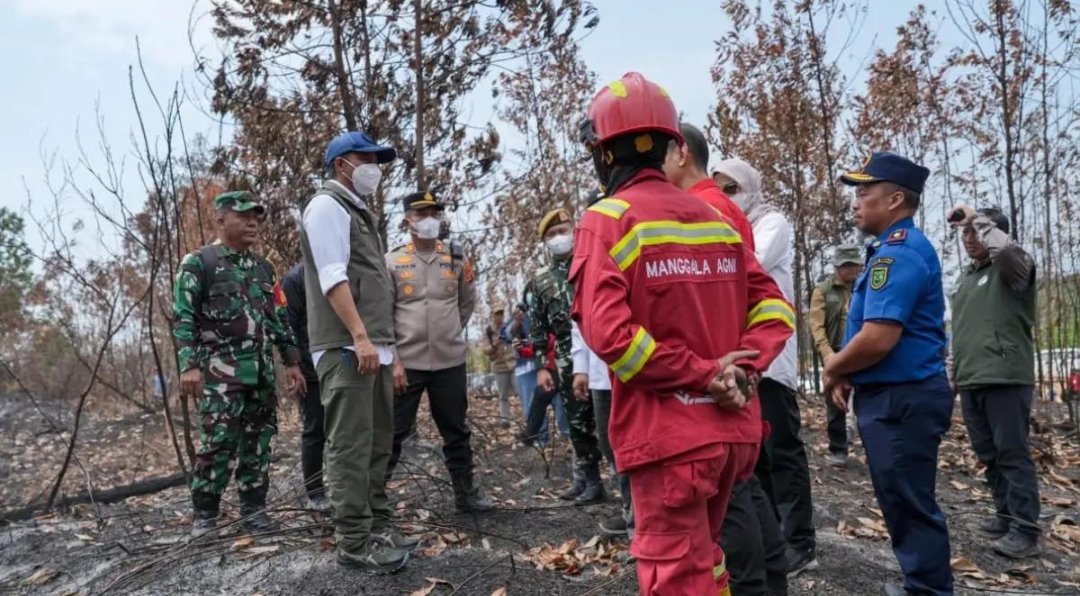 Ilustrasi satelit pemantauan sebaran titik panas dan kabut asap di wilayah hutan Indonesia.