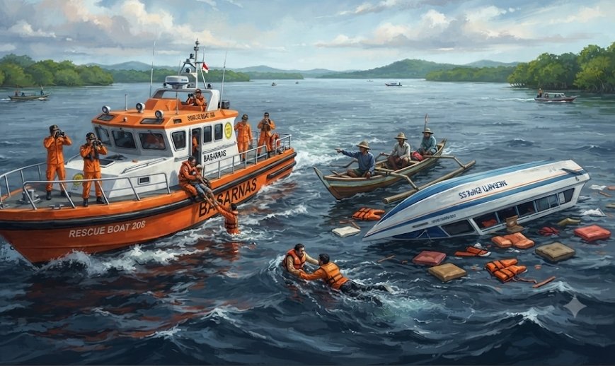 Tim SAR gabungan melakukan pencarian korban kecelakaan speedboat di Perairan Selat Air Hitam, Kepulauan Meranti