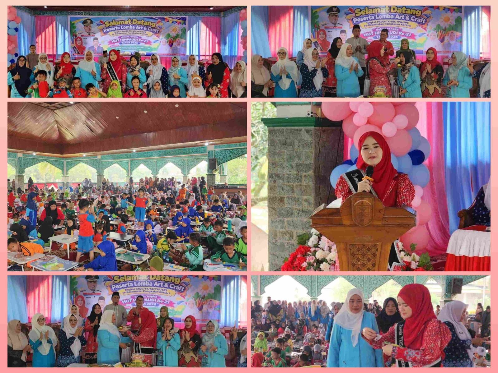 Bunda PAUD Pelalawan Sella Pitaloka saat membuka Lomba Art & Craft HUT HIMPAUDI ke-21.