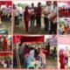 Anggota DPRD Pelalawan H.M. Bakri bersama Ketua Yayasan Buddhayana Wempi Fuyanto secara simbolis menyerahkan bantuan sembako kepada warga Sorek Satu.