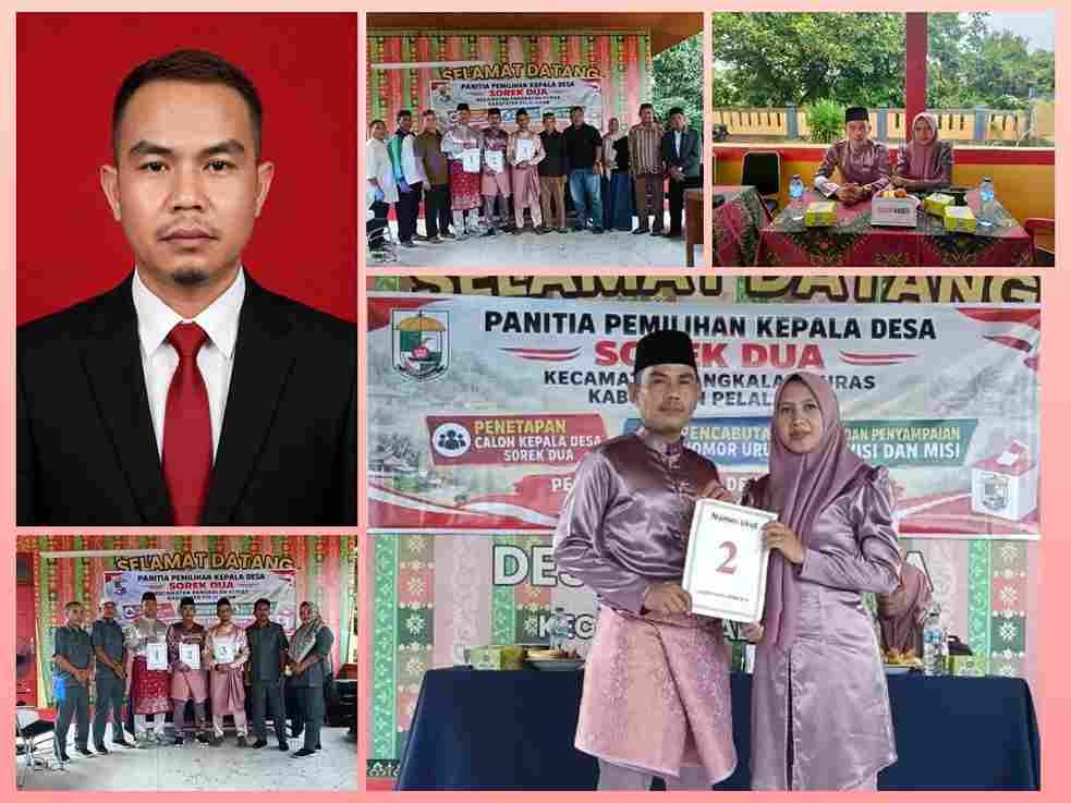 Calon Kepala Desa Sorek Dua nomor urut 2 Eriyanto SE saat menyampaikan gagasan visi misi pembangunan desa.