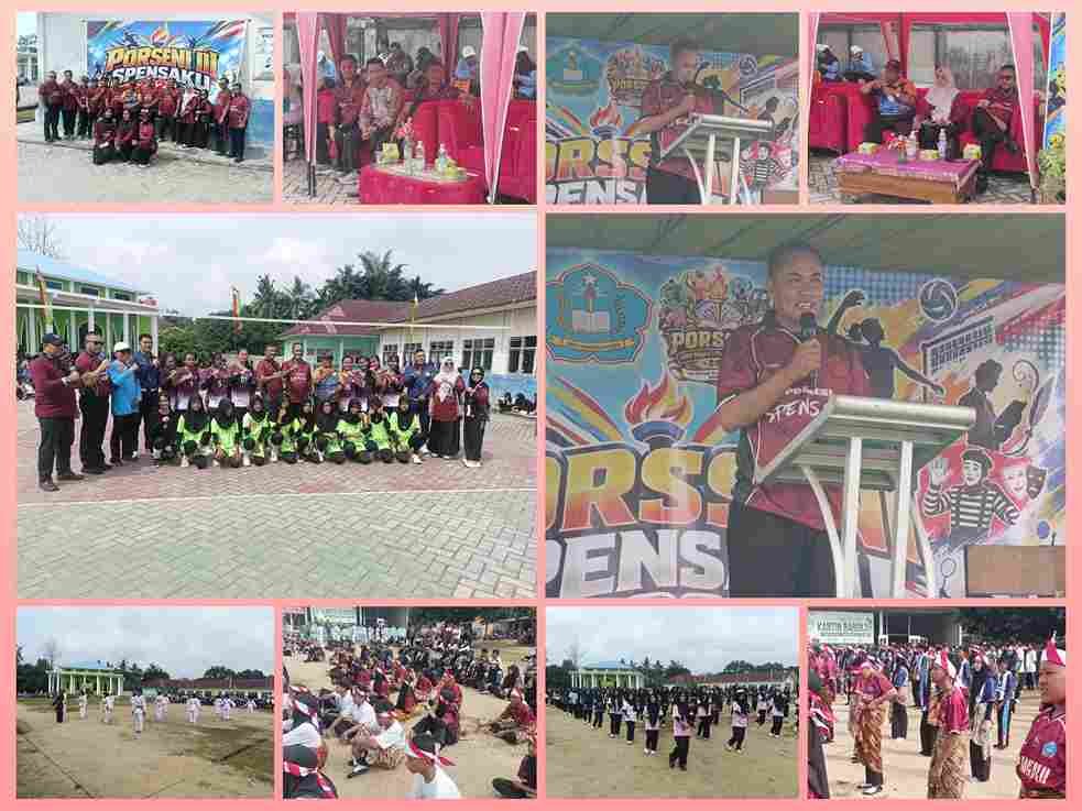 Kepala Dinas Pendidikan Pelalawan Leonardo saat membuka Porsseni III Rayon 2 di SMPN 1 Pangkalan Kuras.