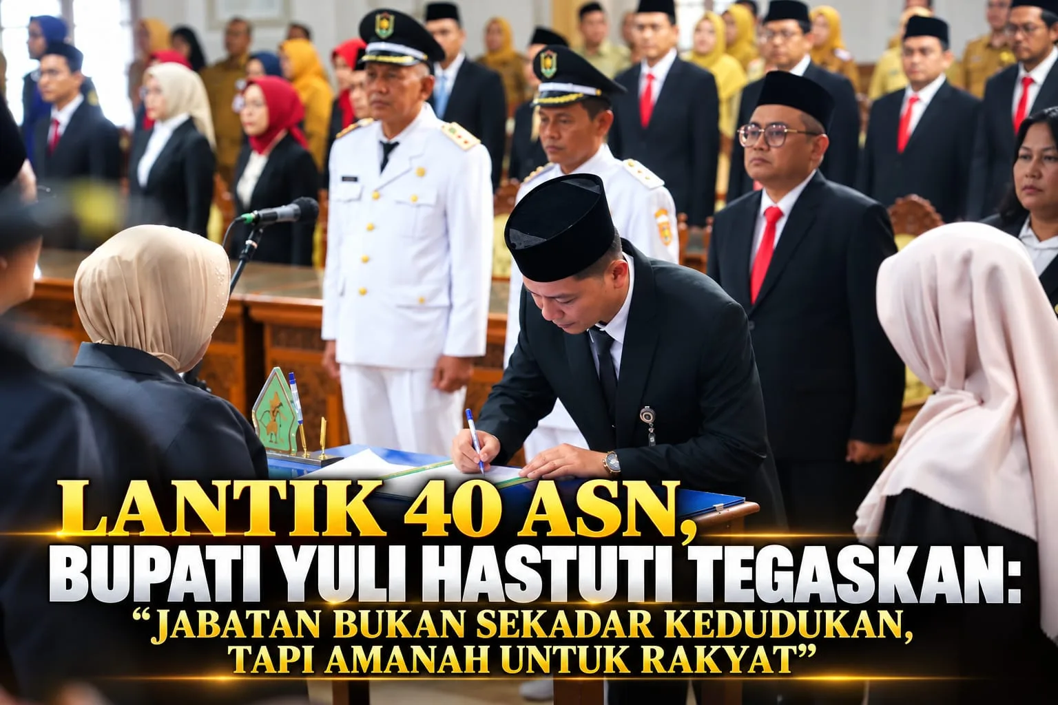 Bupati Purworejo Yuli Hastuti memimpin pelantikan dan pengambilan sumpah 40 ASN di lingkungan Pemkab Purworejo.