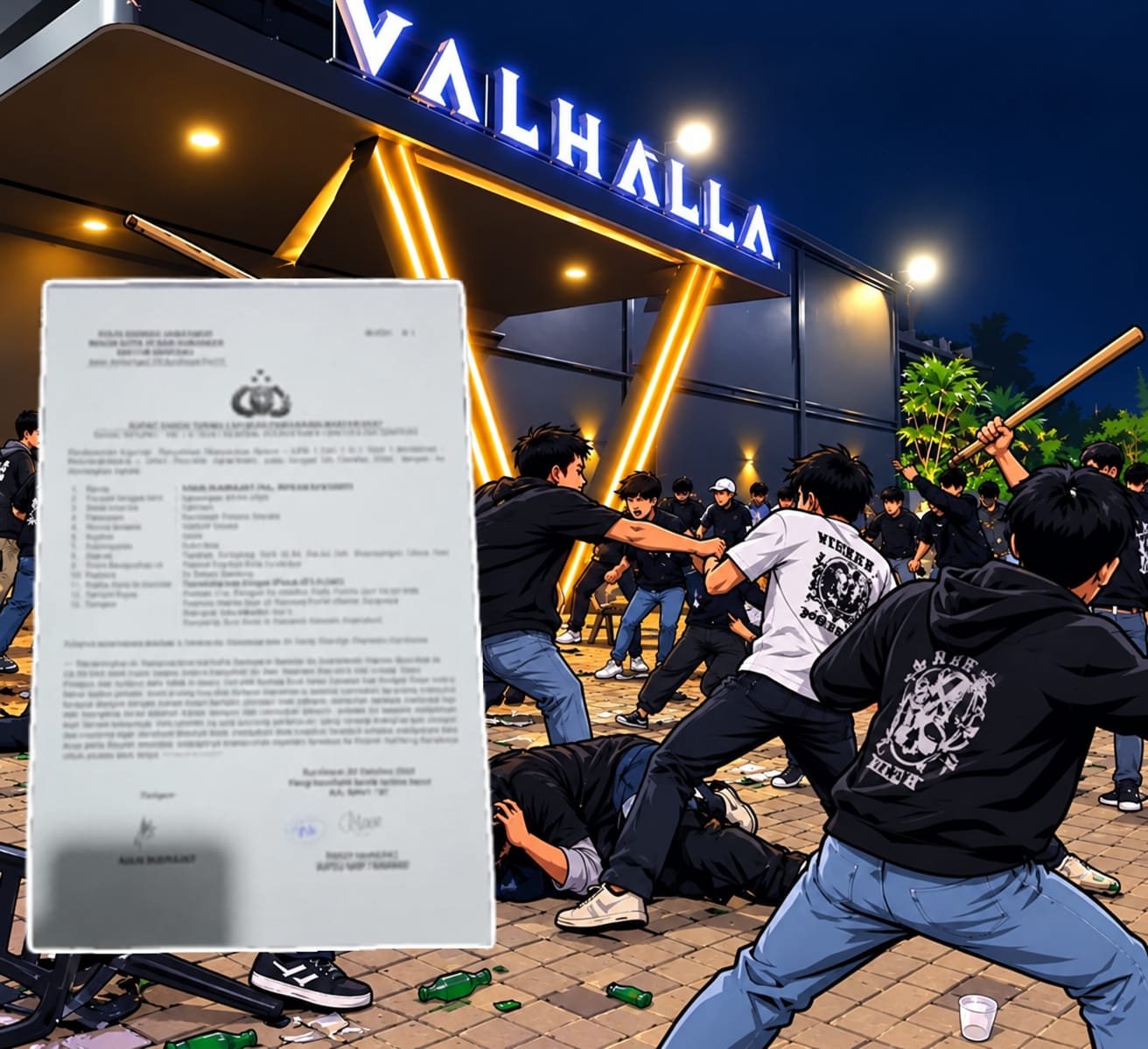 Pintu masuk dan area sekitar Valhalla Specta Club di Jalan Kombes Pol. M. Duryat, Surabaya.