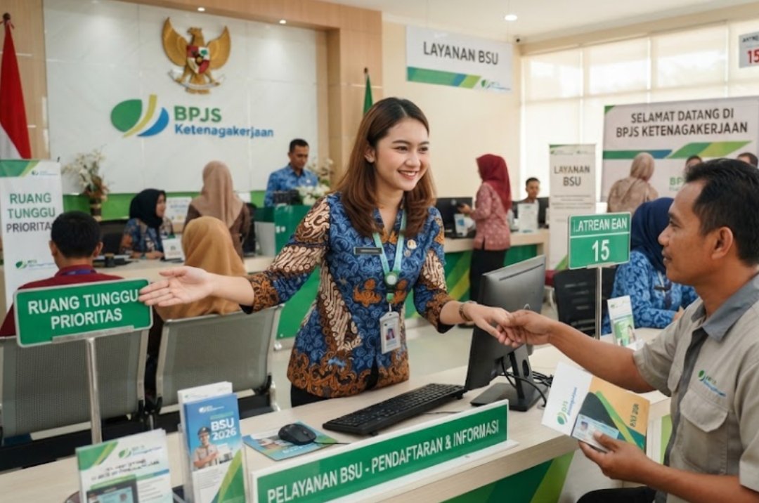 Ilustrasi pekerja memeriksa informasi Bantuan Subsidi Upah (BSU) secara online melalui gawai.
