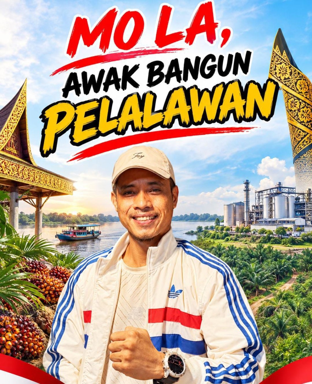 Tugu dan landmark Kabupaten Pelalawan yang melambangkan semangat Mo La Awak Bangun Pelalawan.