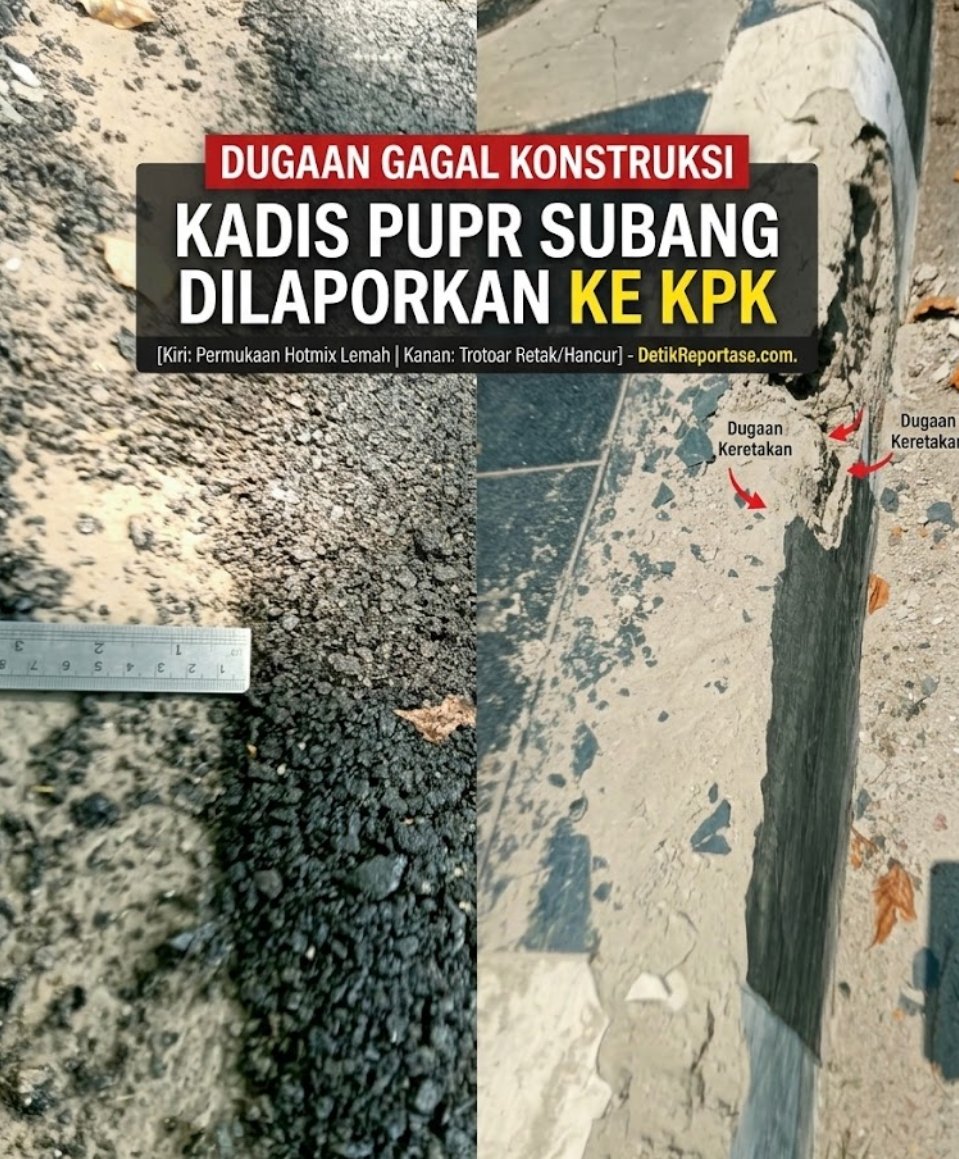 Kondisi trotoar retak dan pengaspalan jalan di Jalan Emo Kurniaatmadja Subang yang disorot Ormas GPI.
